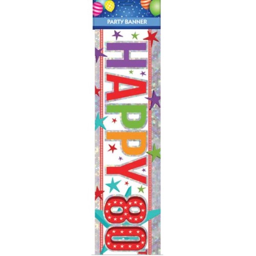 Colorful "Happy 80th Birthday" banner, perfect for celebrating milestone birthdays with joy and festivity.