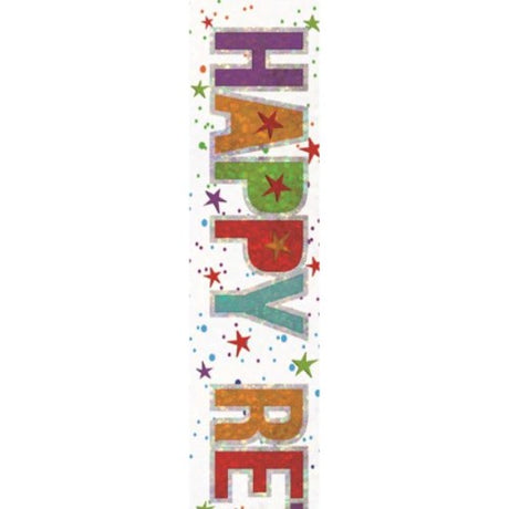 Vibrant "Happy Retirement" banner, perfect for indoor/outdoor celebrations with festive colors and playful graphics.