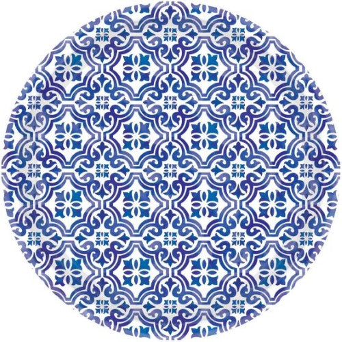 Mediterranean-style 17cm paper plates in a pack of 8, eco-friendly and perfect for appetizers at any gathering.