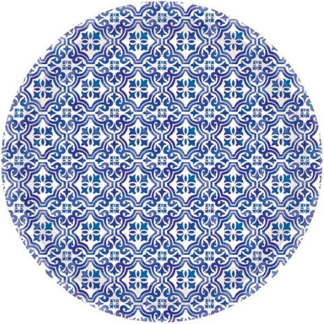 Vibrant Mediterranean 23cm paper plates pack of 8, eco-friendly design for elegant entertaining and hassle-free hosting.