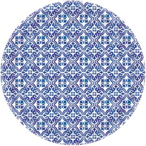 Vibrant Mediterranean 23cm paper plates pack of 8, eco-friendly design for elegant entertaining and hassle-free hosting.