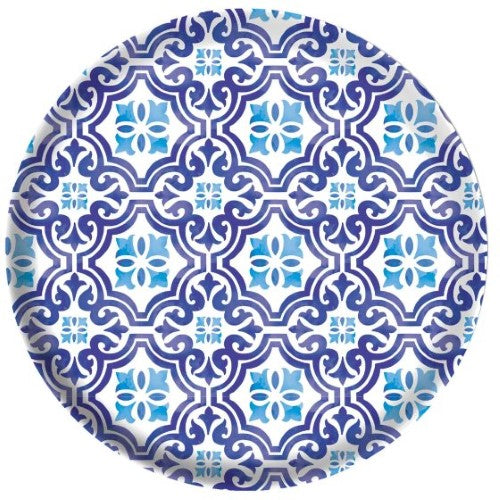 Set of 4 Mediterranean 17cm melamine plates, featuring vibrant designs, ideal for elegant indoor and outdoor dining.