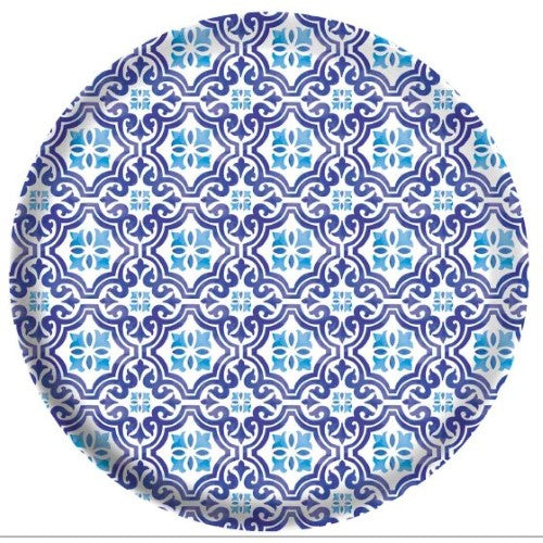 Colorful Mediterranean melamine plates, 26cm, pack of 4, durable, shatter-resistant, perfect for outdoor dining and easy cleanup.