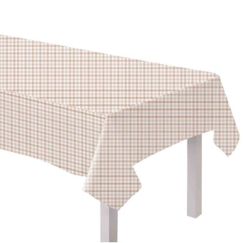 Gingham Paper Tablecover in White Sand, 1.37m x 2.7m, eco-friendly, stylish design for all dining occasions.