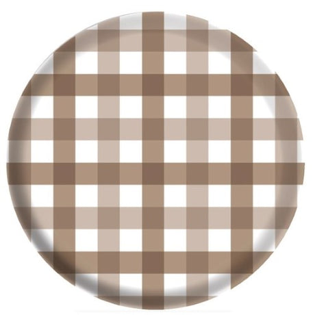 Gingham Melamine 17cm Plates in Teddy Brown - Pack of 4, perfect for stylish indoor and outdoor dining.