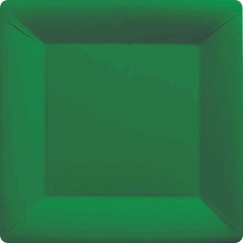 Festive green 17cm square paper plates, pack of 20, eco-friendly, perfect for appetizers and celebrations.