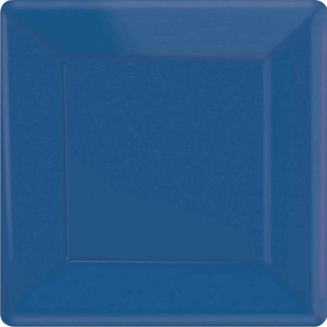 Bright royal blue 17cm square paper plates, pack of 20, perfect for parties and easy cleanup. Eco-friendly and stylish.