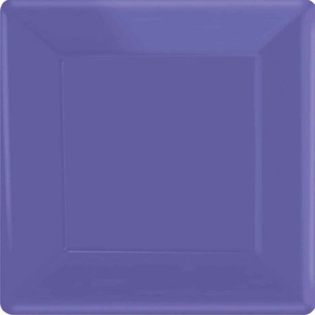 Vibrant New Purple 17cm square paper plates, pack of 20, eco-friendly and sturdy for all occasions.