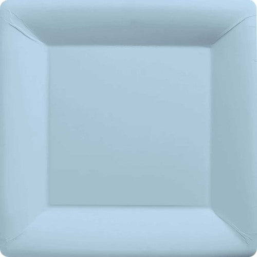 Pastel blue paper plates, 17cm square, eco-friendly pack of 20, perfect for parties and easy cleanup.