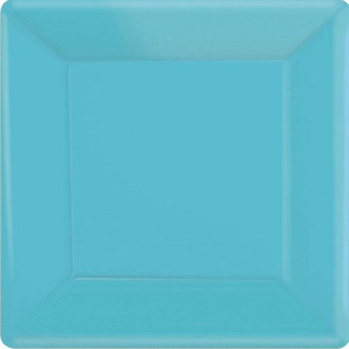 Vibrant Caribbean Blue eco-friendly paper plates, 17cm square, pack of 20, perfect for stylish and easy dining.