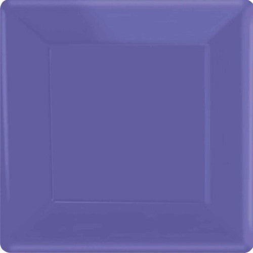 Vibrant 23cm square purple paper plates, pack of 20, perfect for parties and easy cleanup while being environmentally friendly.