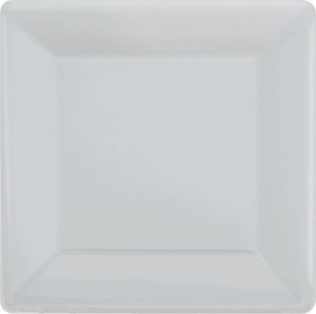 Silver square paper plates, 23cm, pack of 20, eco-friendly and stylish for any event, perfect for appetizers and main courses.