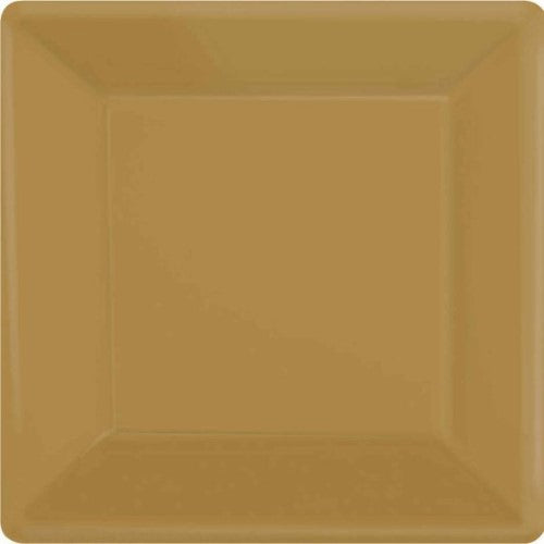 Golden square paper plates, 23cm, pack of 20, eco-friendly, perfect for elegant dining and easy cleanup at any event.