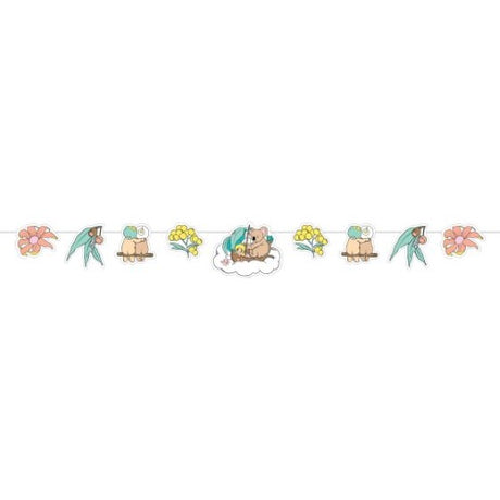 Colorful 2.8m May Gibbs Paper Garland made from eco-friendly cardboard, perfect for whimsical decorations and celebrations.