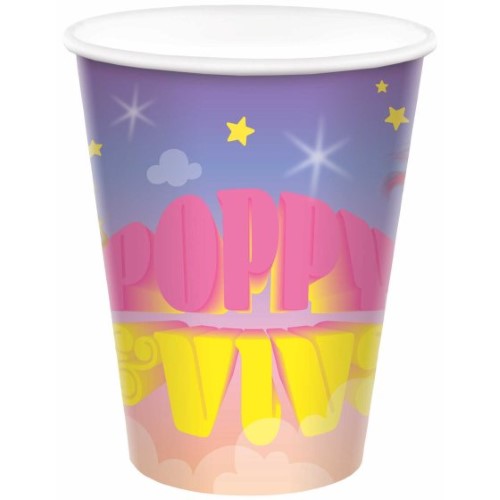 Colorful Trolls 3 paper cups pack of 8, ideal for drinks and snacks at parties, made from eco-friendly materials.