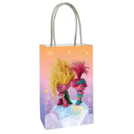 Set of 8 vibrant Trolls 3-themed paper kraft bags, perfect for parties, gifts, and eco-friendly celebrations.