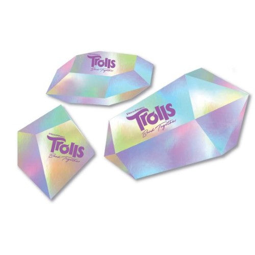 Trolls 3D Decorating Kit featuring three vibrant diamond decorations for joyful celebrations and events.