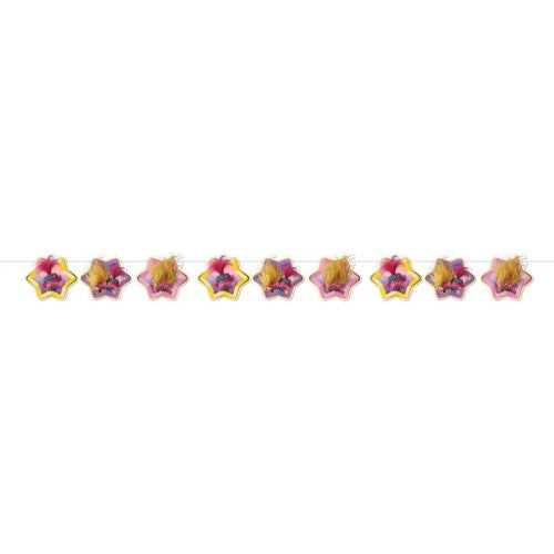 Colorful Trolls 3 Band Together Ribbon Garland, 2.8m long with playful cutouts, perfect for festive celebrations.