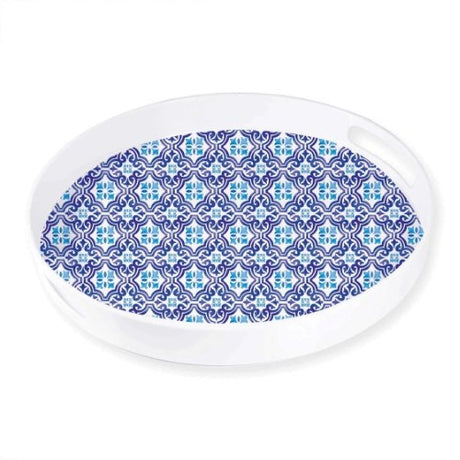 Mediterranean-style melamine tray with handle, 34.5cm x 4.5cm, perfect for serving and versatile use.