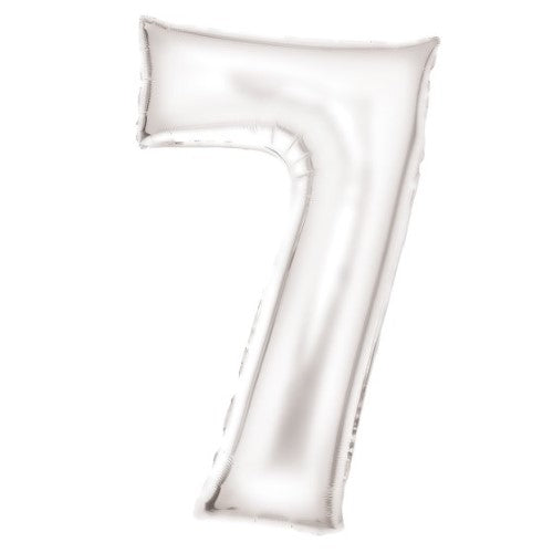 Large Number 7 Silk Lustre White Foil Balloon, 53cm x 89cm, perfect for elegant celebrations and milestone events.