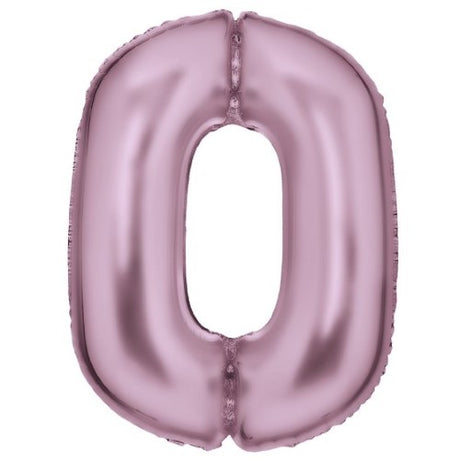 Large pastel pink foil balloon shaped as number 0, 64cm wide x 90cm high, perfect for celebrations and events.