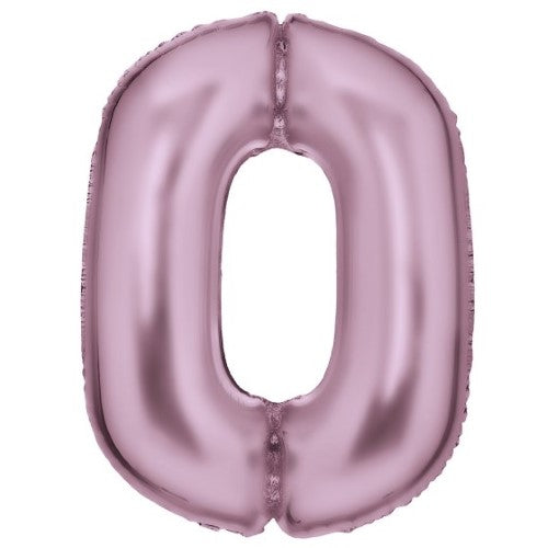 Large pastel pink foil balloon shaped as number 0, 64cm wide x 90cm high, perfect for celebrations and events.