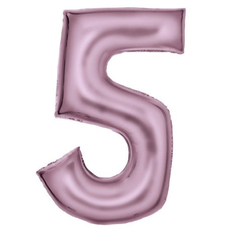 Large pastel pink foil balloon shaped like the number 5, perfect for birthdays and celebrations, measuring 56cm x 89cm.