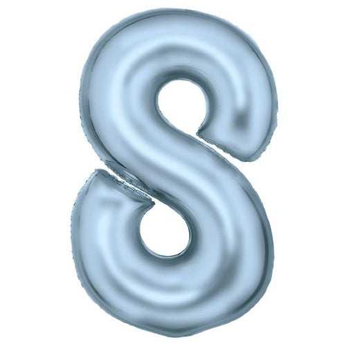 Large pastel blue foil balloon shaped like the number 8, measuring 54cm wide and 87cm high, perfect for celebrations.