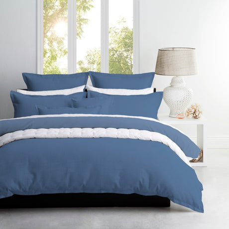 Platinum Ascot Steel double duvet cover set featuring a textured waffle weave and tailored edges for stylish comfort.