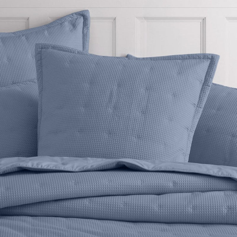 European Pillowsham in Ascot Steel, 65cm x 65cm, featuring a textured waffle weave for luxury and comfort.