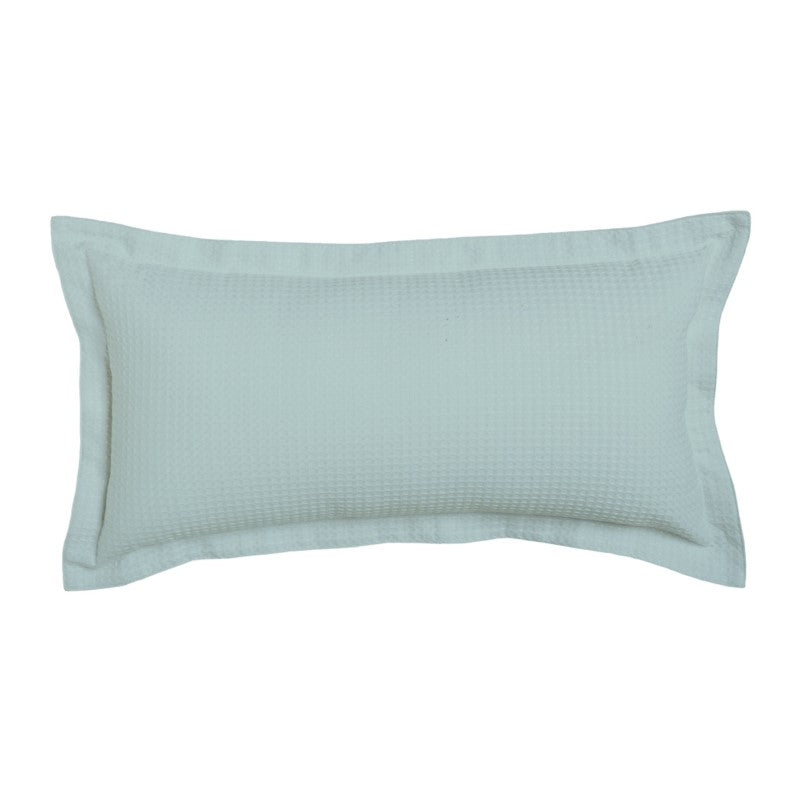 Long filled cushion in Platinum Ascot Surf with waffle weave design, perfect for stylish home decor and comfort.