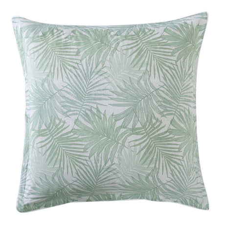 Logan & Mason Lanai Palm European Pillowcase featuring palm leaf design, cotton percale, 65cm x 65cm, with chic white piping.