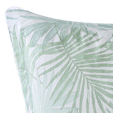 Logan & Mason Lanai Palm European Pillowcase in 100% cotton, featuring a tropical palm leaf print and white piping trim.