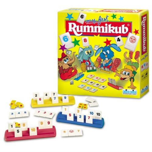 Colorful Rummikub Junior game tiles with animal designs, perfect for teaching preschoolers numbers and colors through fun play.