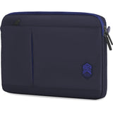 Blue STM Blazer 2023 laptop sleeve for MacBook Pro/Air 16", featuring water-resistant fabric and removable shoulder strap.