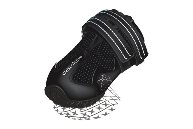 Medium dog shoes with non-slip grip, breathable mesh, reflective strip, and elastic cuff for outdoor protection.