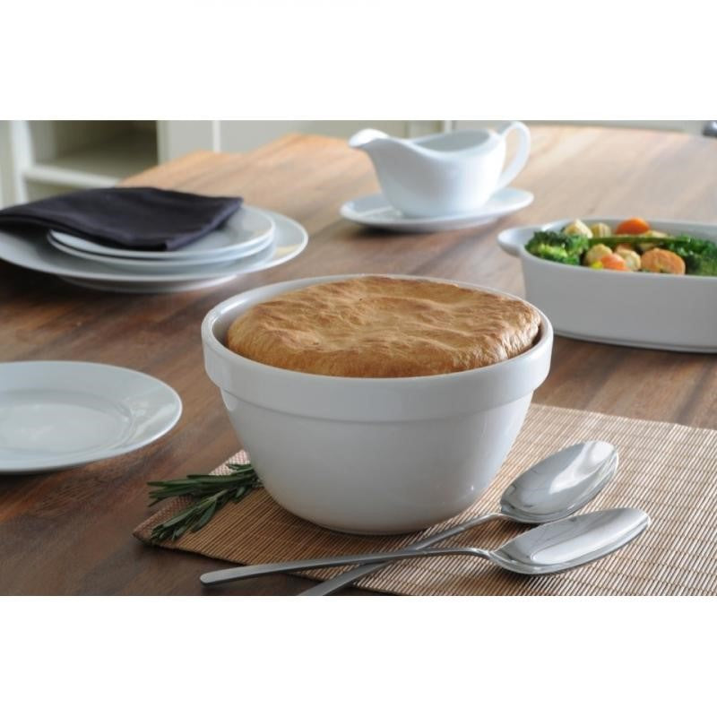 Mason Cash white pudding basin, 12.5cm, ceramic, with vented base for even cooking and moisture retention.