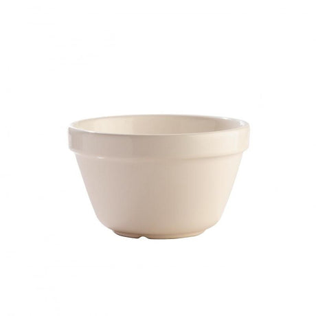 Mason Cash 17cm white pudding basin with unique rim design, ideal for steaming desserts, oven and dishwasher safe.