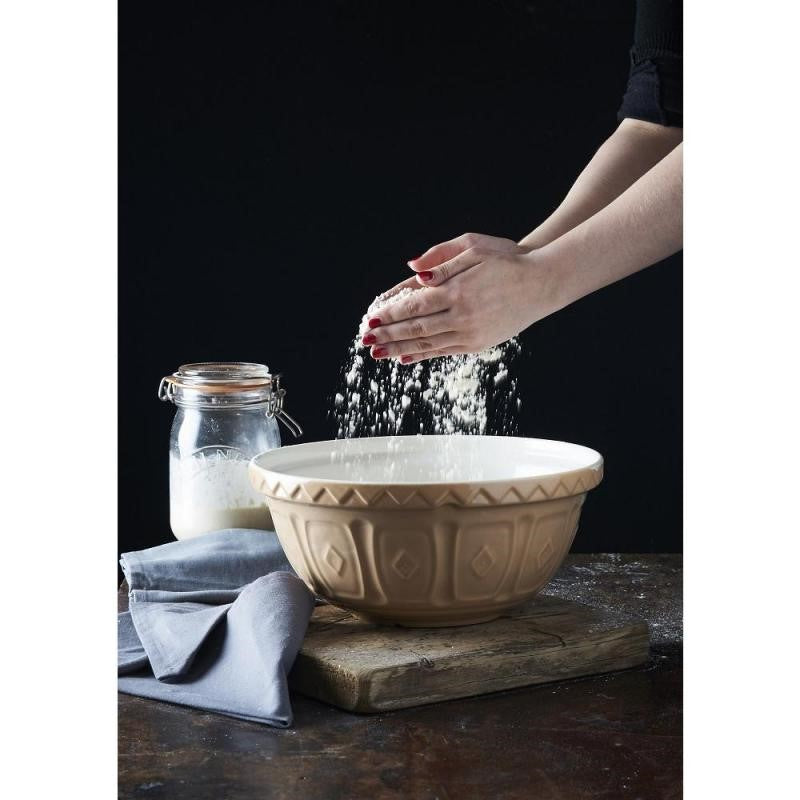 Mason Cash Cane Mixing Bowl 32cm, 5L, durable earthenware with patterned grip, ideal for baking and easy mixing.