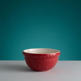 Mason Cash 21cm burgundy mixing bowl with forest relief pattern, perfect for mixing and adding charm to your kitchen.