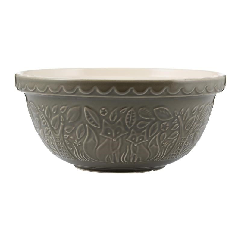 Mason Cash Forest Mixing Bowl in Grey, 29cm, features charming embossed hedgehogs and forest scenes for stylish mixing.