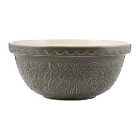 Mason Cash Forest Mixing Bowl in Grey, 29cm, features charming embossed hedgehogs and forest scenes for stylish mixing.