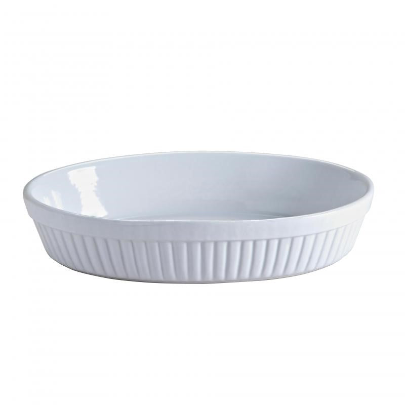 Mason Cash Classic 28cm oval dish, durable white ceramic for baking, roasting, and serving family meals in style.