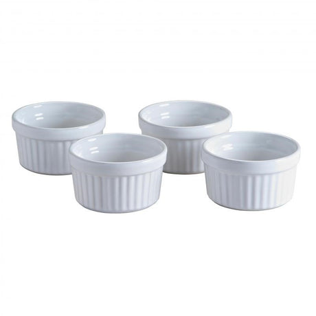 Set of 4 Mason Cash classic white stoneware ramekins, perfect for individual portions of desserts and dips.