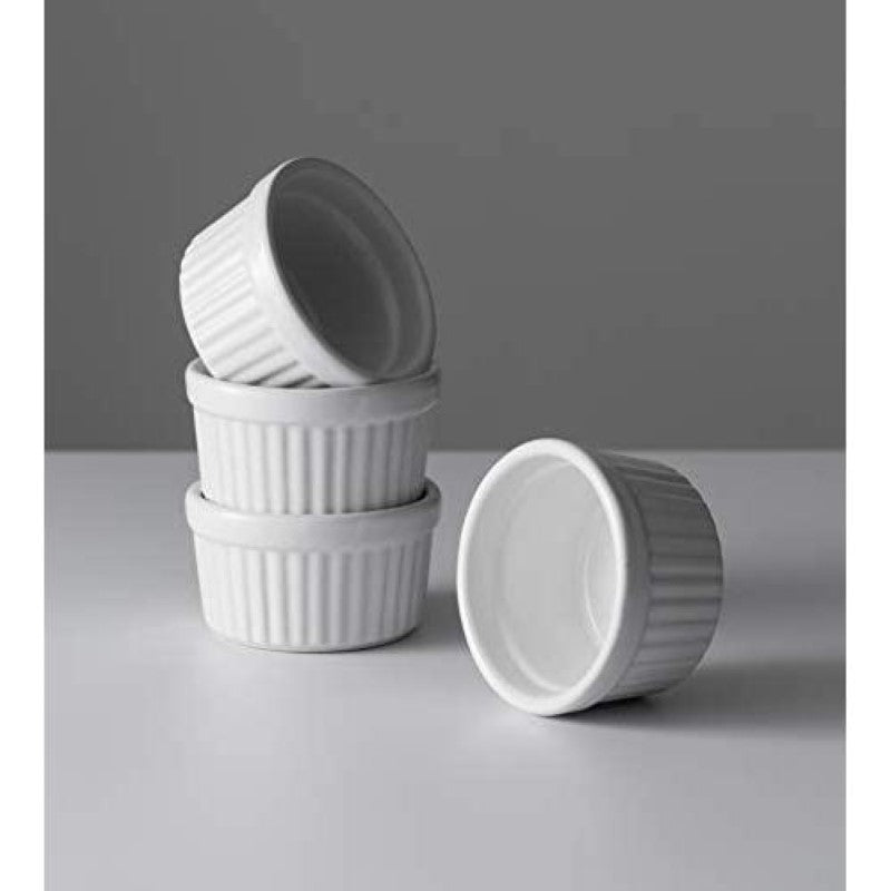 Set of 4 Mason Cash ramekins in white, ideal for individual servings of desserts and dips, made from durable stoneware.