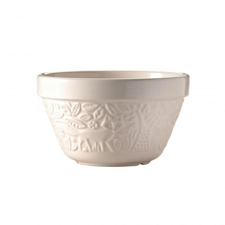 Cream-colored 16cm pudding basin with embossed fox design, ideal for steaming and mixing in modern and traditional kitchens.