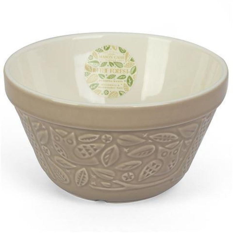 Mason Cash 16 cm pudding basin in stone cream with owl design, ideal for steaming desserts, microwave and dishwasher safe.