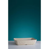 White 31cm Mason Cash In The Forest Rectangular Baker with forest-themed embossing, ideal for baking and serving dishes.