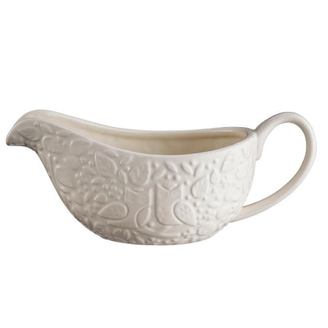 Mason Cash In The Forest Gravy Boat, 400ml capacity, white stoneware with embossed forest design for stylish serving.