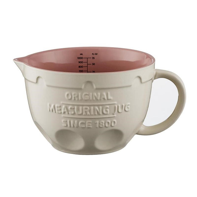 Mason Cash 1-litre measuring jug in stoneware with ergonomic handle, perfect for precise measuring and easy pouring.